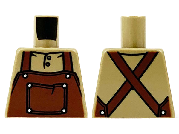 Torso Reddish Brown Apron with Pocket over Shirt with Buttons Pattern