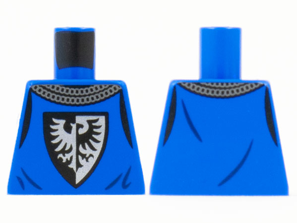 Torso Castle Surcoat, Silver Chain Mail Collar, Black Falcon with Spread Wings Shield Emblem Pattern