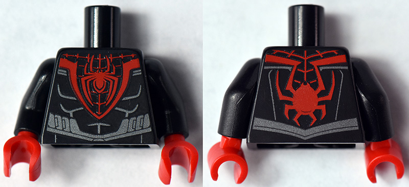 Torso Spider-Man Costume, Red Spider and Webbing, Pearl Dark Gray Muscles Outline and Belt Pattern / Black Arms / Red Hands