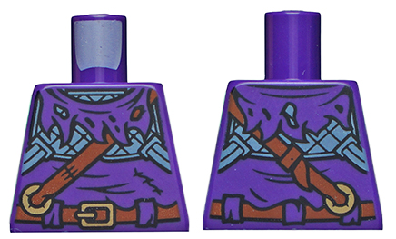 Torso Tattered Tunic with Hood, Reddish Brown Belt, Shoulder Strap and Tan Buckles Pattern