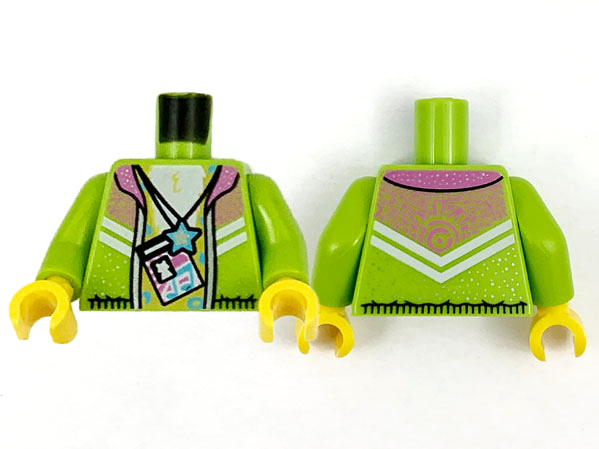 Torso Jacket with Dark Pink Collar, Yellow Chest, ID Card, Medium Azure Rosettes and Star Pendant Necklace Pattern / Lime Arms / Yellow Hands