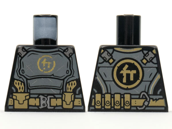 Torso Dark Bluish Gray Breastplate, Gold Ninjago Logogram Letter C, Dark Tan Utility Belt Mesh Pattern