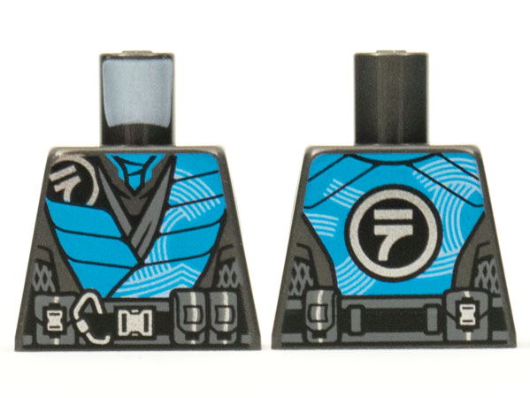 Torso Tunic Pearl Dark Gray Ninjago Logogram Letter N, Dark Azure Panels, Dark Bluish Gray Mesh and Belt Pattern