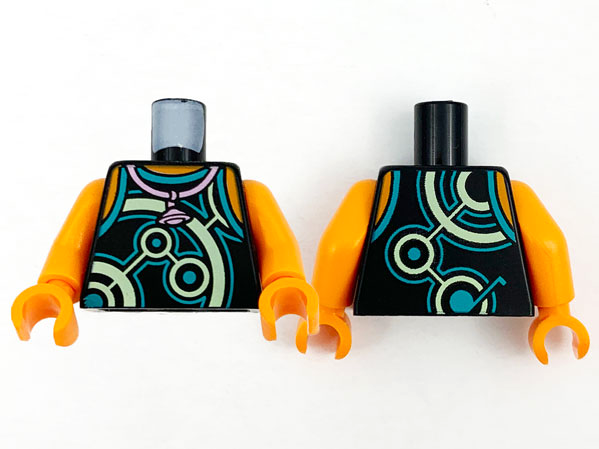 Torso Tank Top Metallic Pink Planet Pendant Necklace, Dark Turquoise and Yellowish Green Circle Design Pattern / Orange Arms / Orange Hands