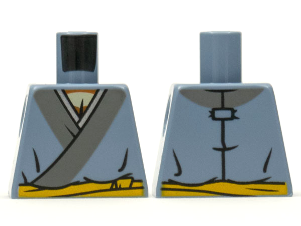 Torso Tunic, Tan Chest, Dark Bluish Gray Hems, Bright Light Orange Sash Pattern