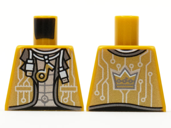 Torso Jacket, White USB Cable Necklace with Music Note and Silver Circuitry, Crown on Back Pattern