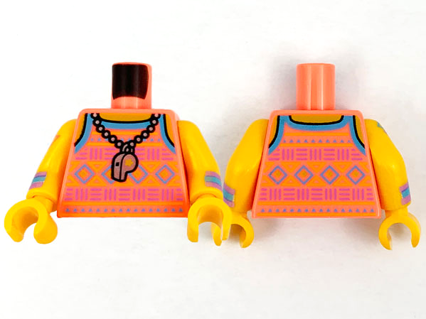 Torso Tank Top Whistle Necklace Pattern / Bright Light Orange Arms with Medium Lavender and Medium Azure Cuff and Triangles Pattern / Bright Light Orange Hands