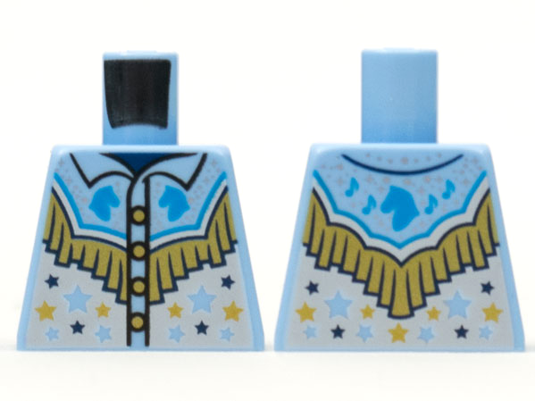 Torso Western Shirt Dark Azure Horse Heads, Gold Fringe, White Lower with Stars Pattern