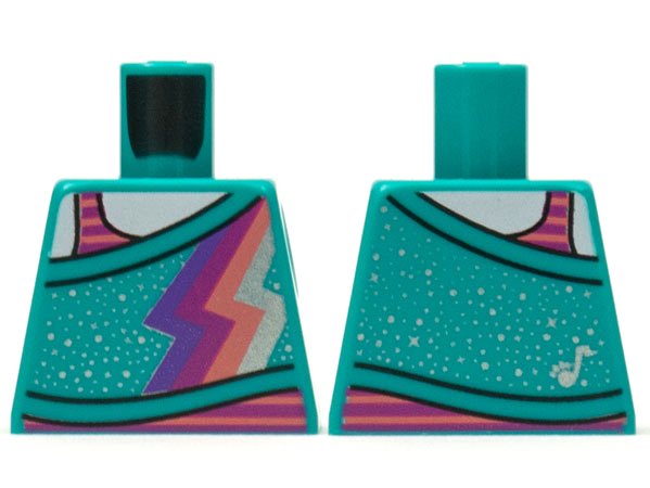 Torso Wrap with Dark Purple, Magenta, Coral, and Metallic Light Blue Lightning and Spots, White Neck and Magenta Tank Top Pattern