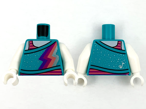 Torso Wrap with Dark Purple, Magenta, Coral, and Metallic Light Blue Lightning and Spots, White Neck and Magenta Tank Top Pattern / White Arms / White Hands