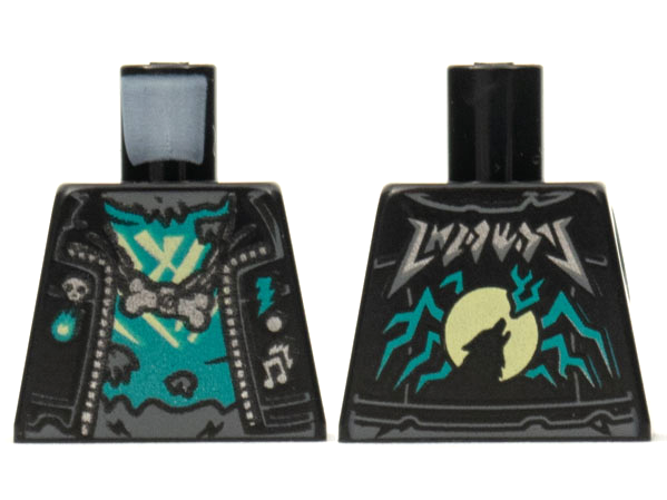 Torso Biker Jacket, Dark Turquoise and Pearl Dark Gray Trim, Dark Turquoise Tattered Shirt, Bone Pendant Pattern