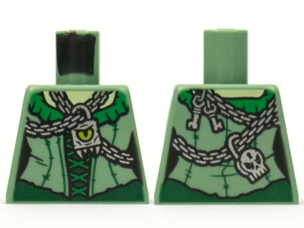 Torso Female Bodice Green Collar and Laces, Silver Chains and Pendant with Lime Eye, Keys and Skull Padlock on Back Pattern