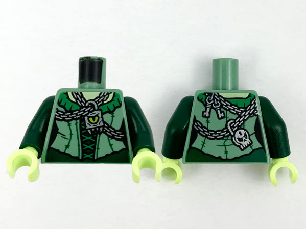Torso Female Bodice Green Collar and Laces, Silver Chains and Pendant with Lime Eye, Keys and Skull Padlock on Back Pattern / Dark Green Arms / Yellowish Green Hands