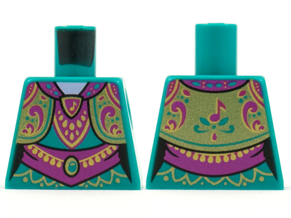 Torso Female Ornate Vest and Dress, Magenta Collar, Filigree, Sash, Gold Trim and Musical Note Pattern