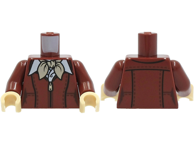 Torso Leather Jacket with Zipper and Tan Scarf over White Shirt Pattern / Reddish Brown Arms / Tan Hands