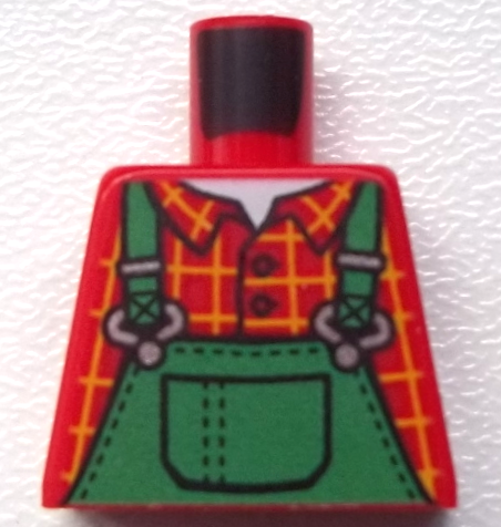 Torso Overalls Green, Bright Light Orange Windowpane Check Shirt, White Undershirt Pattern