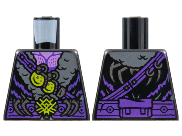 Torso Fur Coat, Dark Bluish Gray Collar, Dark Purple Belt, Lime Buckle and Grenades Pattern