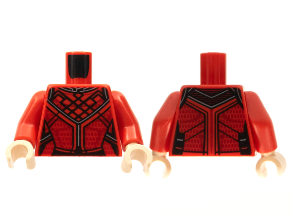 Torso Tang, Ornate with Black Ribbing, Dark Red Trim Pattern / Red Arms / Light Nougat Hands