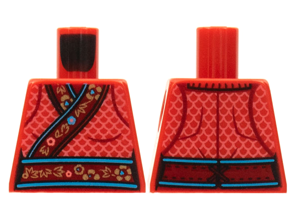 Torso Cheongsam, Flowered Hems, Dark Pink Scale Pattern