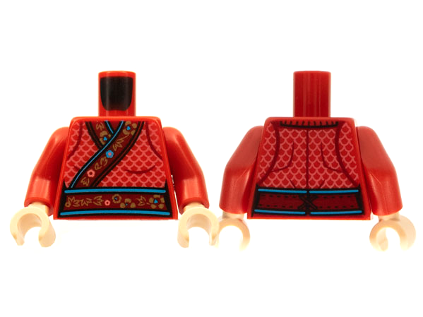 Torso Cheongsam, Flowered Hems, Dark Pink Scale Pattern / Red Arms / Light Nougat Hands