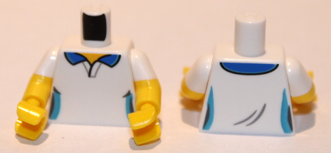 Torso Female Tennis Shirt, Blue Collar, Dark Azure Stripes Pattern (BAM) / Yellow Arms with Molded White Short Sleeves Pattern / Yellow Hands