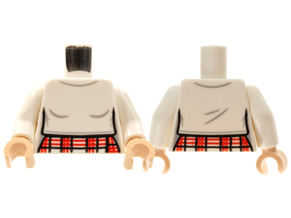 Torso Female Top with Plaid Skirt Pattern / White Arms / Light Nougat Hands