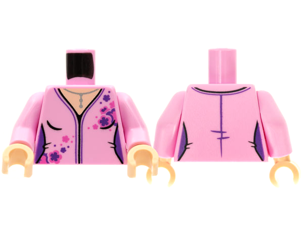 Torso Female V-neck, Silver Necklace, Dark Pink and Dark Purple Flowers Pattern / Bright Pink Arms / Light Nougat Hands