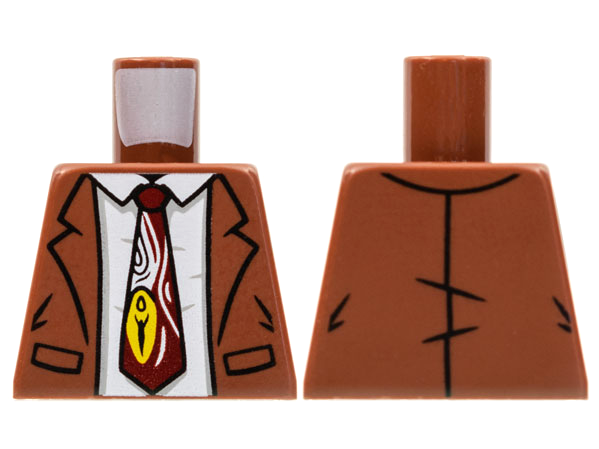 Torso Jacket, White Shirt, Reddish Brown Tie with White and Yellow Design Pattern