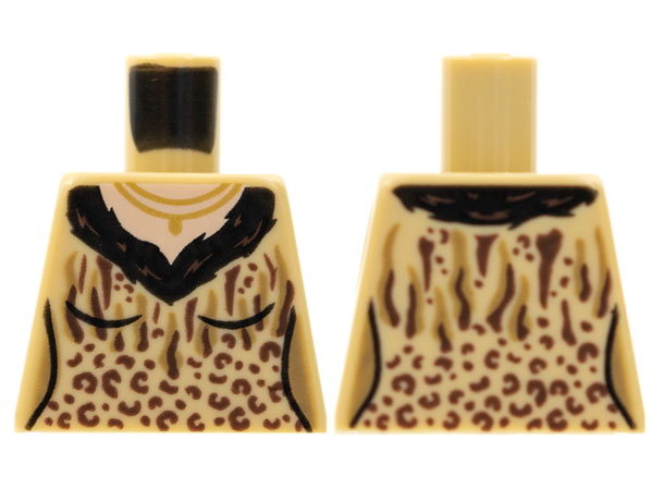 Torso Female V-Neck, Gold Necklace, Black Collar, Leopard Print Pattern