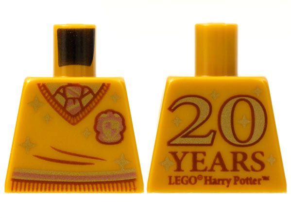 Torso Harry Potter Sweater and Tie, Gryffindor Stripe and Shield, '20 YEARS LEGO HARRY POTTER' on Back Pattern
