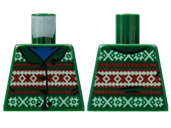 Torso Fair Isle Cardigan Sweater with Red and White Stripes across Middle over Blue Shirt Pattern