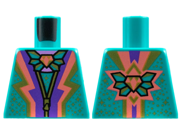 Torso Jewel Brooch, Gold Zipper and Sparkles, Coral and Dark Purple Lightning Stripes Pattern