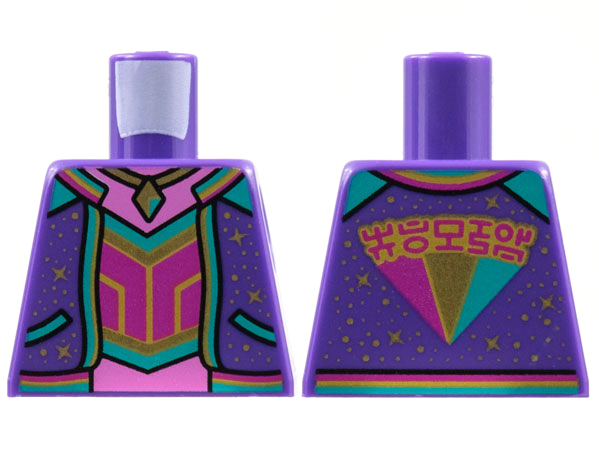 Torso Jacket with Gold Sparkles, Dark Pink Neck and Midriff, Gold Necklace, Magenta Halter Pattern