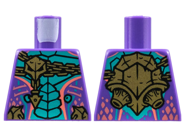 Torso Dark Turquoise Scales, Gold Chain and Skull, Coral Stripes Pattern