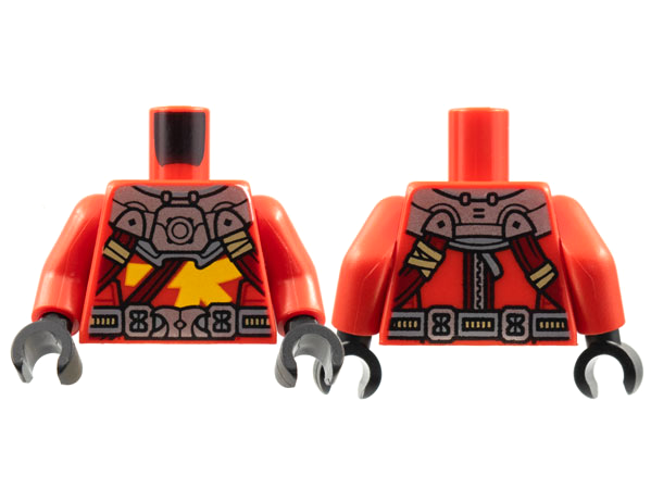 Torso Silver Armor and Buckle, Dark Red Straps, Bright Light Orange Ninjago Logogram Letter K Pattern / Red Arms / Black Hands