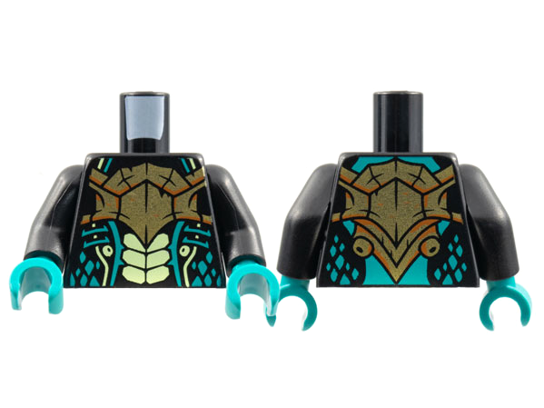 Torso Bold Breastplate, Yellowish Green Scales, Dark Turquoise Gills and Spots Pattern / Black Arms / Dark Turquoise Hands