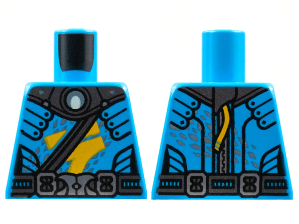 Torso Pearl Dark Gray Collar and Belts, Bright Light Orange Ninjago Logogram Letter N, Metallic Light Blue Speckles Pattern