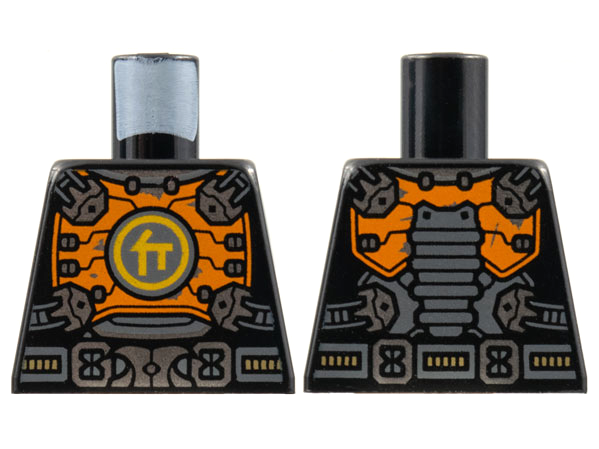 Torso Orange Breastplate with Silver Clasps and Buckle, Bright Light Orange Ninjago Logogram Letter C Pattern