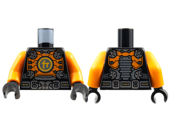 Torso Orange Breastplate with Silver Clasps and Buckle, Bright Light Orange Ninjago Logogram Letter C Pattern / Orange Arms / Black Hands