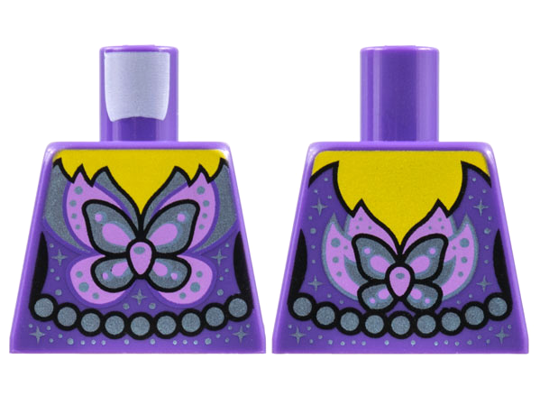 Torso Female Yellow Neck, Metallic Light Blue and Medium Lavender Butterfly, Sparkles, Pearl Belt Pattern