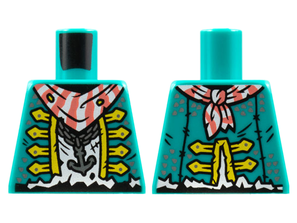 Torso Vest with Yellow Trim, Coral and White Bandana, Silver Anchor Necklace, White Tattered Shirt Pattern