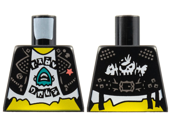 Torso Vest, Silver Detail, Coral Star, Tattered White Shirt, Dark Turquoise Shark Pattern