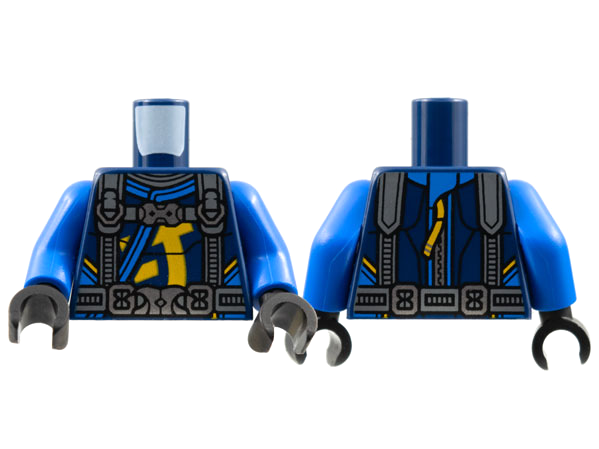 Torso Tunic, Blue Hems, Dark Bluish Gray Straps with Pearl Dark Gray Buckles, Bright Light Orange Symbol Pattern / Blue Arms / Black Hands