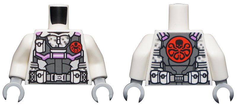 Torso Camouflage With Dark Bluish Gray Jacket with Belt and Pockets and Red Hydra Logo Pattern / White Arms / Light Bluish Gray Hands