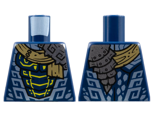 Torso Silver Left Shoulder Armor, Dark Tan Scarf, Yellow and Sand Blue Scales Pattern