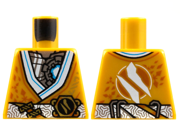 Torso Tunic, White Hems and Belt, Silver Chest with Dark Azure Light, Ninjago Logogram Letter Z Pattern