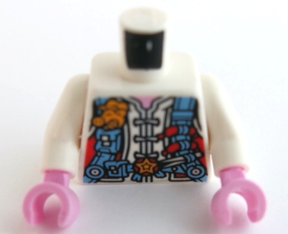 Torso Chef's Jacket with Medium Blue Utility Belt with Star and Harness with Sausages and Pig Heads Pattern / White Arms / Bright Pink Hands