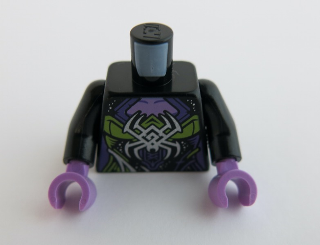 Torso Medium Lavender Neck and Silver Spider over Dark Purple and Lime Dress Pattern / Black Arms / Medium Lavender Hands