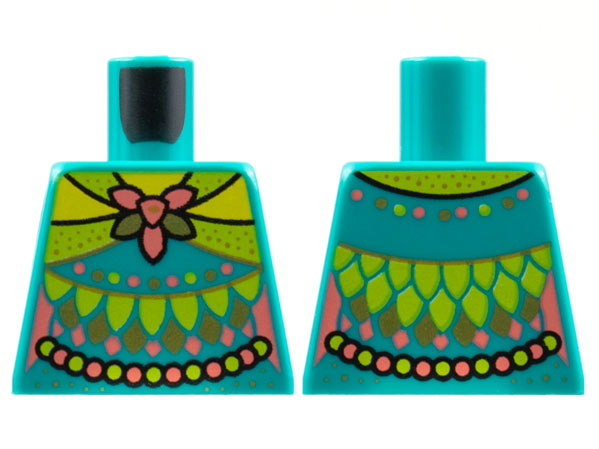 Torso Female Lime Collar, Coral and Gold Flower, Lime and Gold Petals, Pearl Sash Pattern