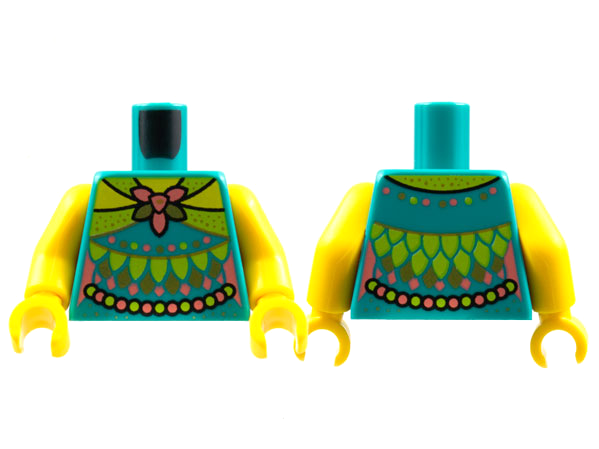 Torso Female Lime Collar, Coral and Gold Flower, Lime and Gold Petals, Pearl Sash Pattern / Yellow Arms / Yellow Hands